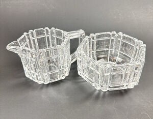 Toscany Collection 24% Lead Crystal Creamer&Sugar Bowl Geometric Cut Art Deco